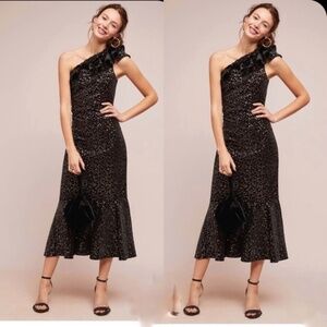 Glamorous SHOSHANNA Evadene One-Shoulder Black Sequin Dress NWT